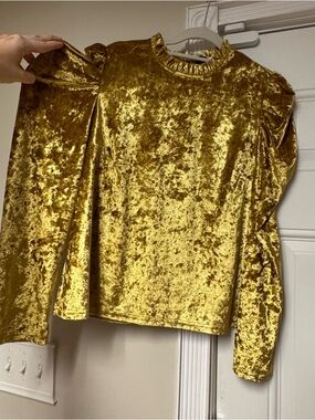 moodie Gold Velvet Puff-Sleeve Top